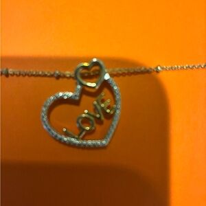 Pave white and yellow gold Heart 'LOVE' Pendant Necklace